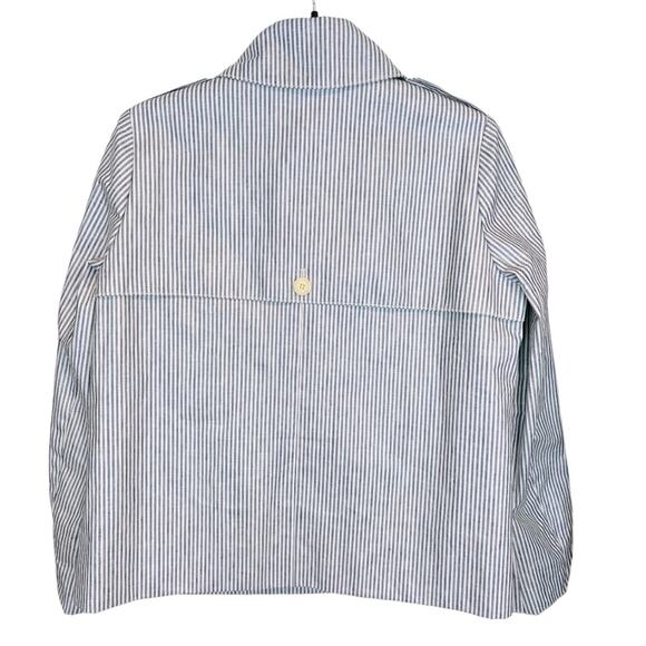 J. Crew Waxed Linen Blue and White Striped Crop Trench Jacket - Picture 7 of 16